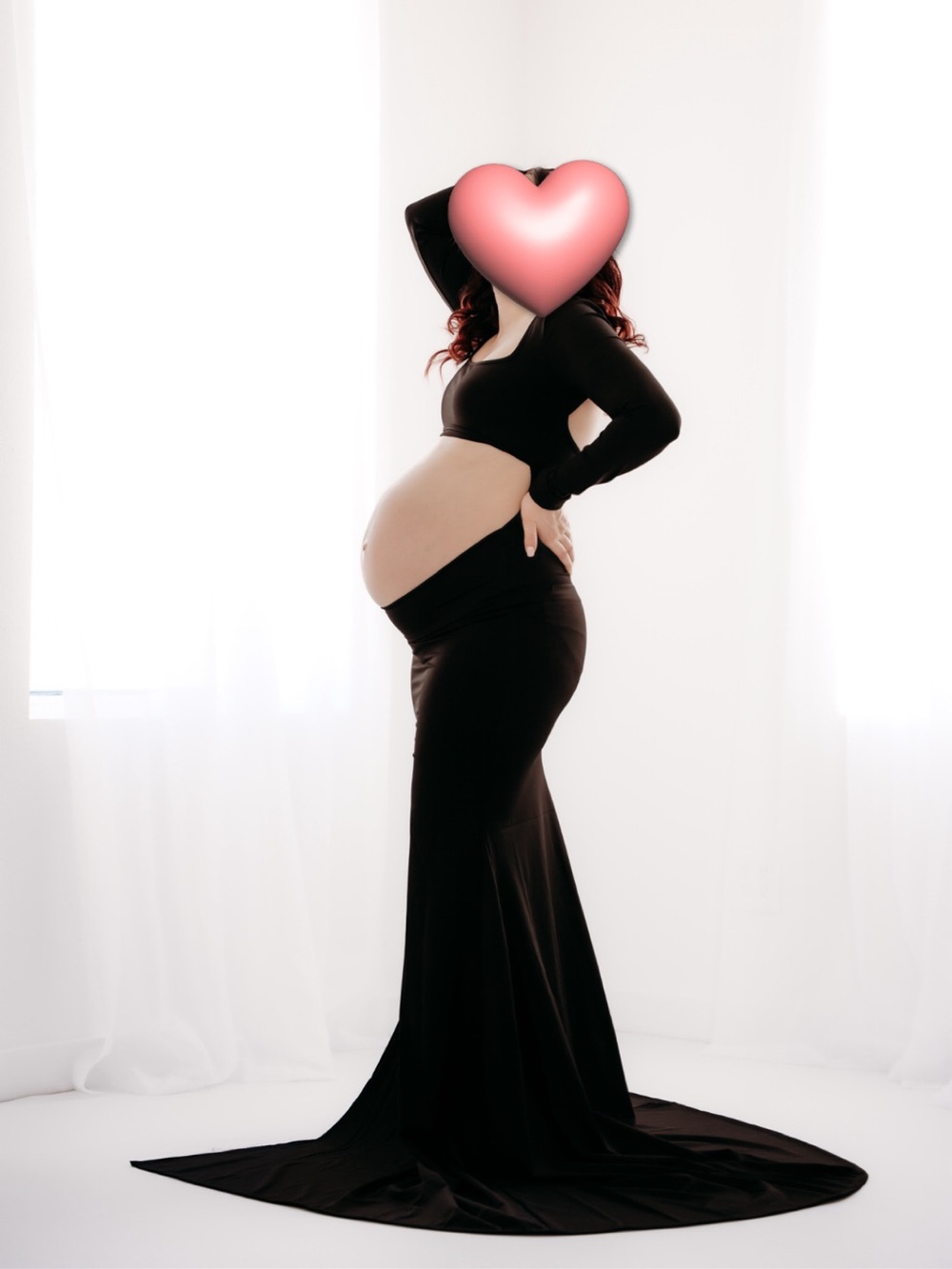 Maternity Black Maxi Gown with Stomach and Back Cutouts